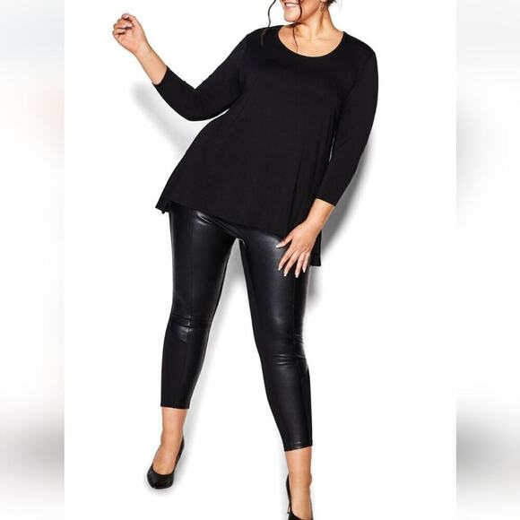 Avenue Pants - Avenue Amy Ponte Pant Black Shiny PU 18W 20W Petite